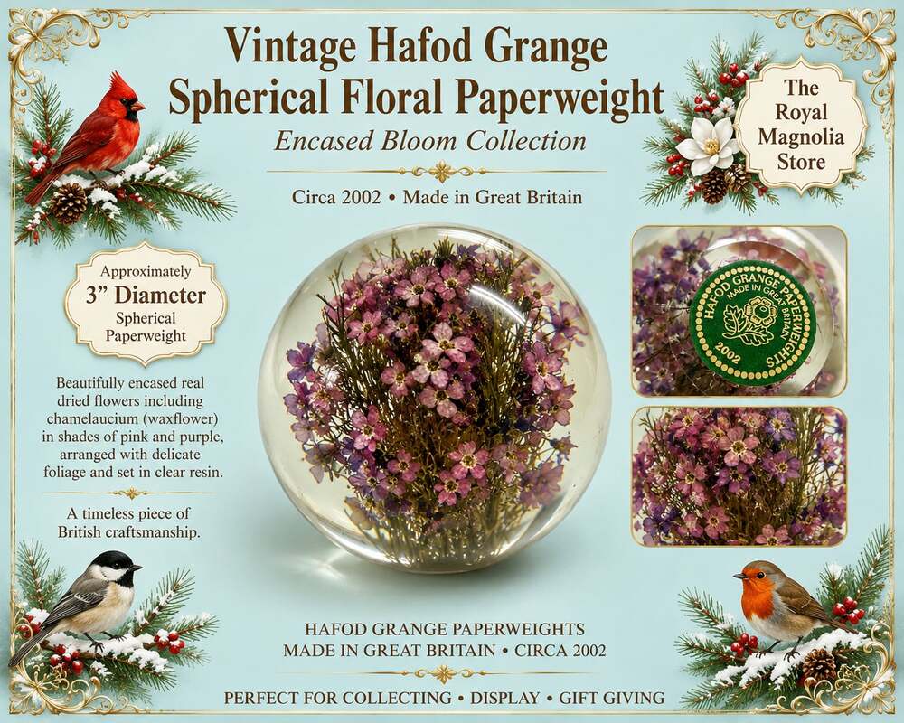 Vintage Hafod Grange Spherical Floral Paperweight, Encased Bloom Collection, 3"